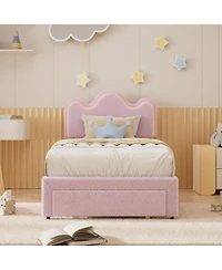 gaomon Twin Upholstered Led Bed Frame with Storage Drawers Girls Flower Headboard Boucle Princess Platform
