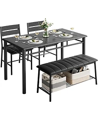 Ironck 27.6" W Dining Table Set for 4, Kitchen Table with Upholstered Bench and 2 Chairs
