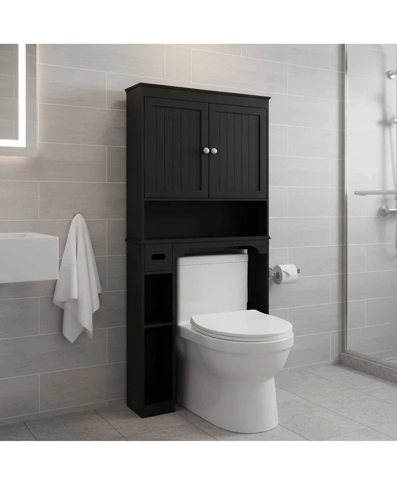 Homfan Over The Toilet Storage Cabinet, Bathroom Organizer, Space-Saving Farmhouse Shelf with Paper Holder