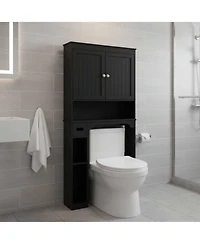 Homfan Over The Toilet Storage Cabinet, Bathroom Organizer, Space-Saving Farmhouse Shelf with Paper Holder