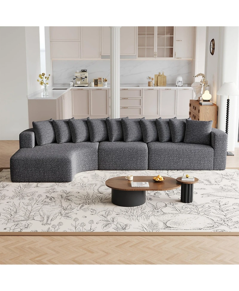 Clihome 131.1-inch Chenille Sectional Sofa with 10 Cushions, Modern Cloud-Shaped Curved Left Chaise Sofa