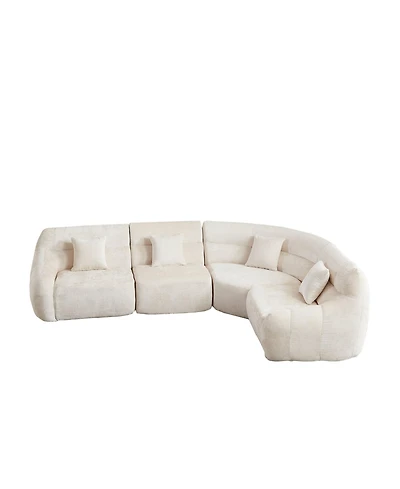 Clihome 123.2" Modern Luxury Curved Sectional Sofa, Chenille Modular Cloud Sofa with 4 Pillows