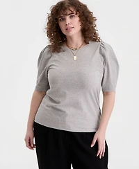 On 34th Trendy Plus Printed Ruched Puff-Sleeve Crewneck Top, Macy's Exclusive