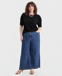 On 34th Trendy Plus Printed Ruched Puff-Sleeve Crewneck Top, Macy's Exclusive