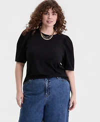 On 34th Trendy Plus Printed Ruched Puff-Sleeve Crewneck Top, Macy's Exclusive