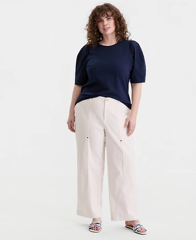 On 34th Trendy Plus Printed Ruched Puff-Sleeve Crewneck Top, Macy's Exclusive