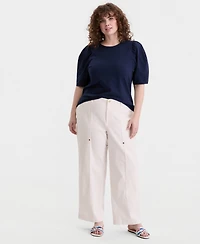 On 34th Trendy Plus Printed Ruched Puff-Sleeve Crewneck Top, Macy's Exclusive