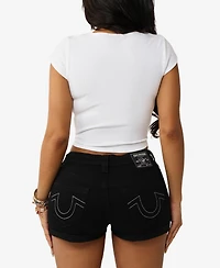 True Religion Women's Lace Up Cap Sleeve Rib Top