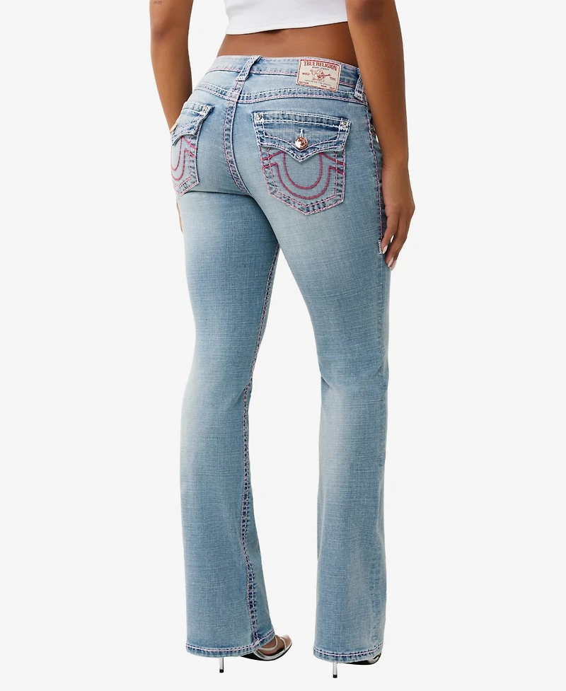 True Religion Women's Becca Mid Rise Bootcut Super T Flap Jeans