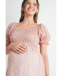 Hello Miz Maternity Floral Smocked Empire Waist Knee-Length Dress