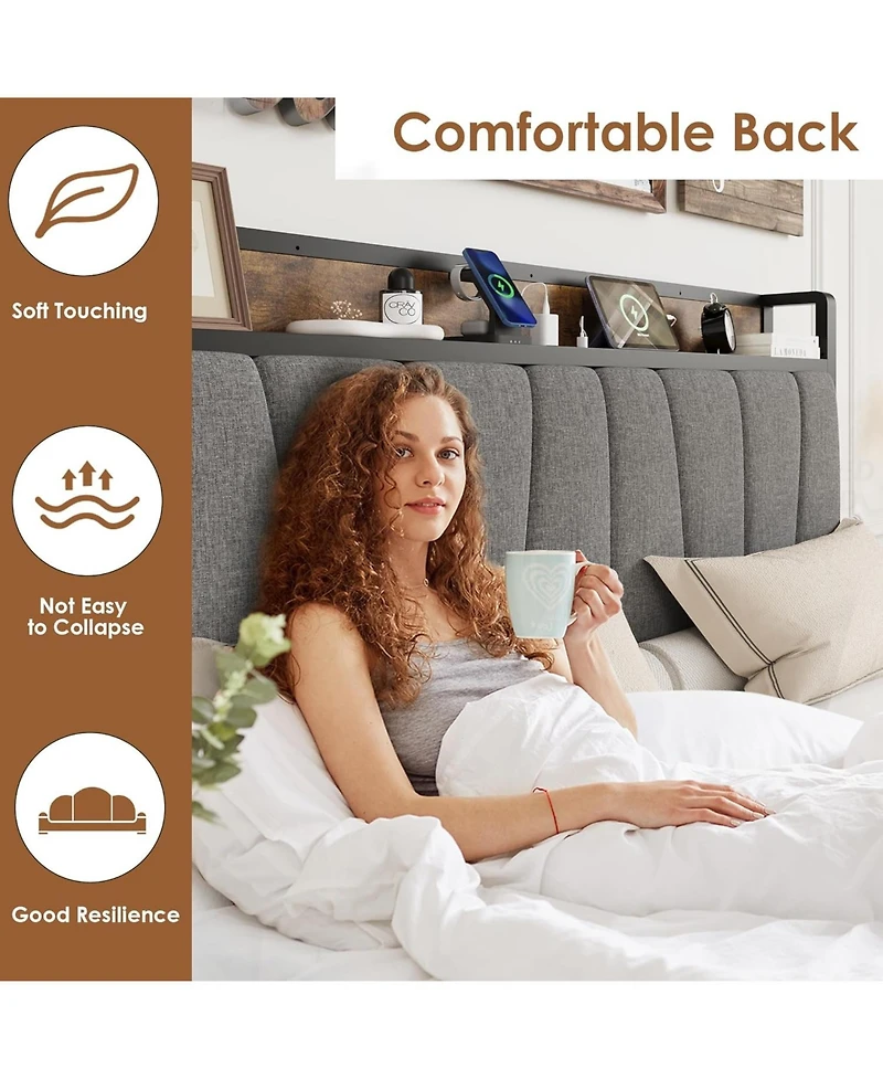 gaomon Full Bed Frame with 2 Storage Drawers, Charging Station & Storage Headboard, Heavy Duty