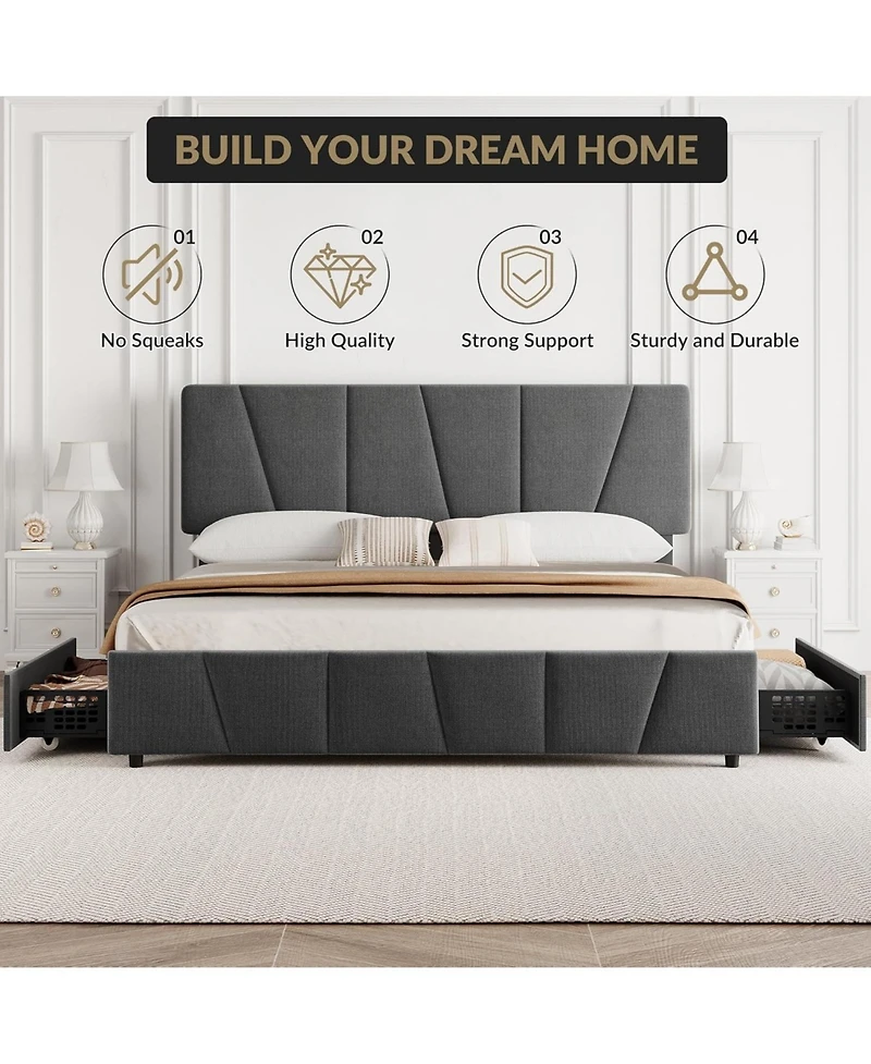 Gaomon Queen Size Bed Frame with Adjustable Headboard and 4 Storage Drawers