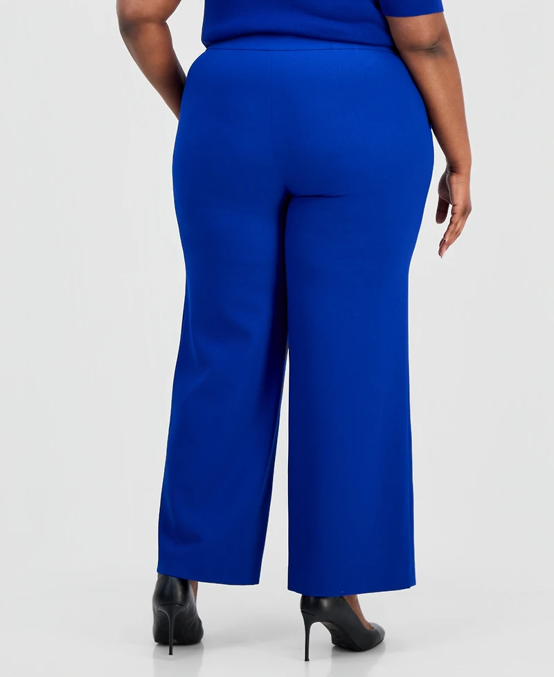 Tahari Asl Plus Mid Rise Wide-Leg Pants