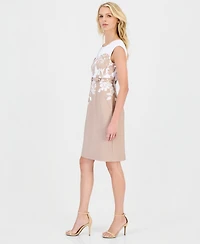 Connected Women's Placed-Print Belted Sheath Dress