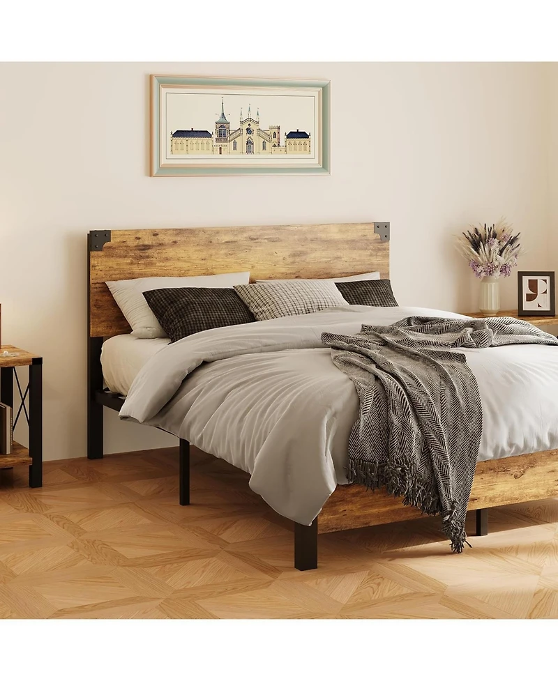 Gamon Rustic Brown Full Platform Bed Frame with Wood Headboard & Under Bed Storage