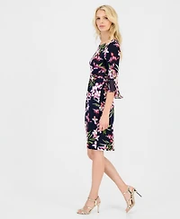 Connected Women's Floral-Print Flounce-Sleeve Dress
