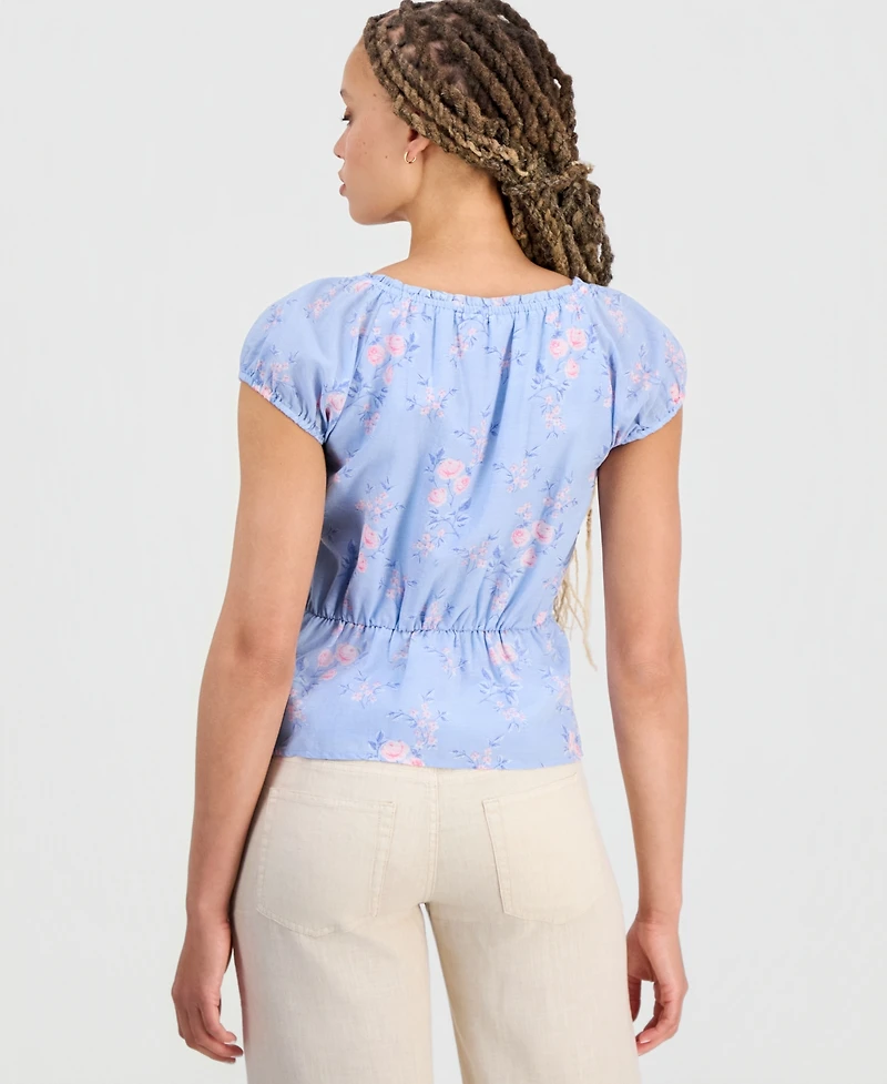 Lucky Brand Women's Round-Neck Ruched Button-Front Top