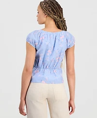 Lucky Brand Women's Round-Neck Ruched Button-Front Top