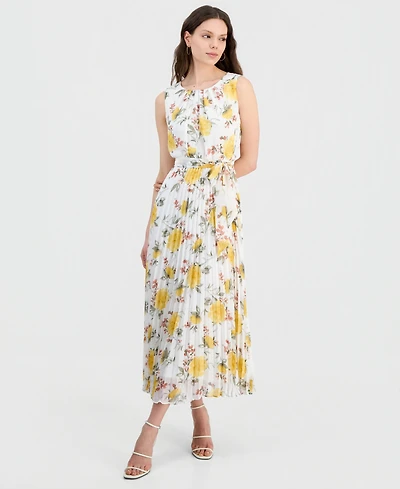 Sandra Darren Petite Printed Pleated Maxi Dress