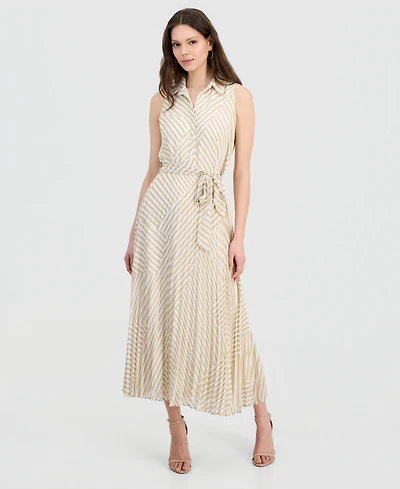 Sandra Darren Petite Printed Pleated Maxi Dress