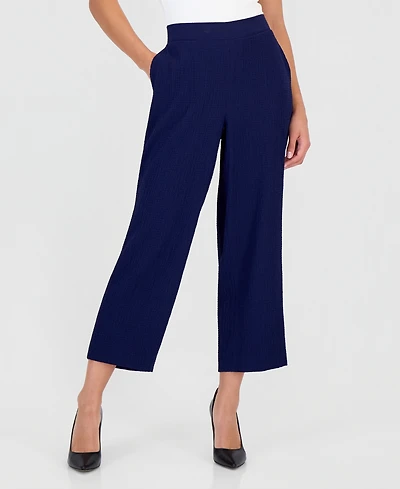 Anne Klein Essentials Petite Textured High Rise Pull-On Pants