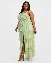 City Studios Trendy Plus Floral Mesh Tiered Gown