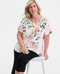 Jm Collection Plus Size Reve Garden Scoop-Neck T-Shirt, Macy's Exclusive