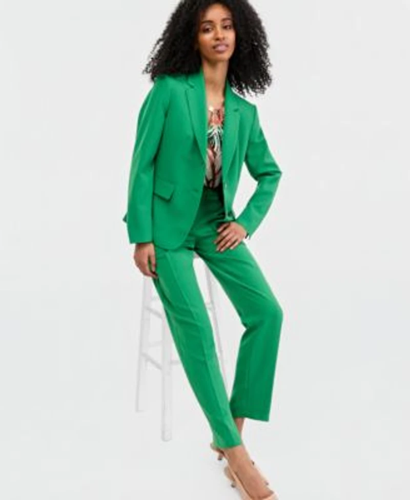 Kasper Double Button Blazer Pleated Neck Top Slim Pants