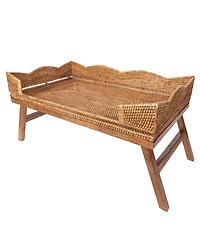 Artifacts Rattan Scallop Design Breakfast Tray with Wooden Legs