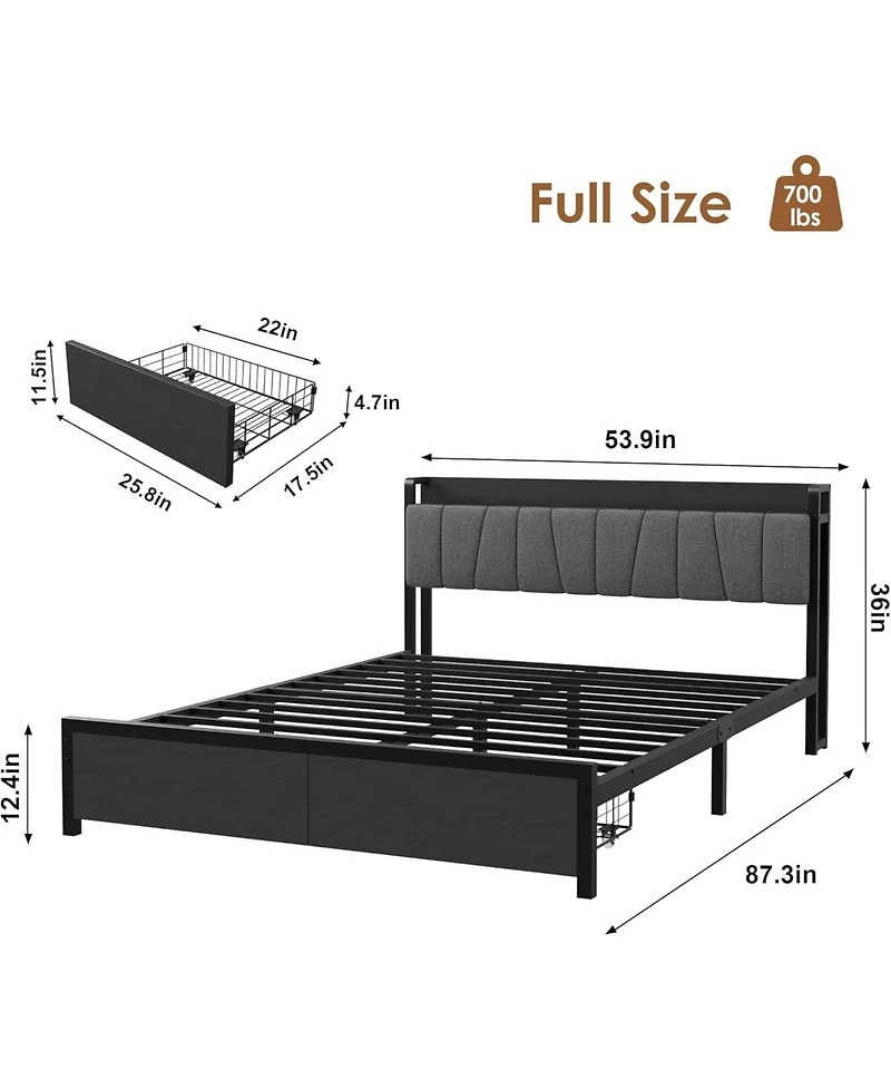 gaomon Bed Frame with a Functional Storage Headboard