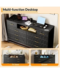 gaomon 8 Drawer Dresser for Bedroom, Pink Dresser with Led Light, 55 in Tv Stand Dressers with Power Outlet, Large Dressers Bedroom with Deep Drawers,