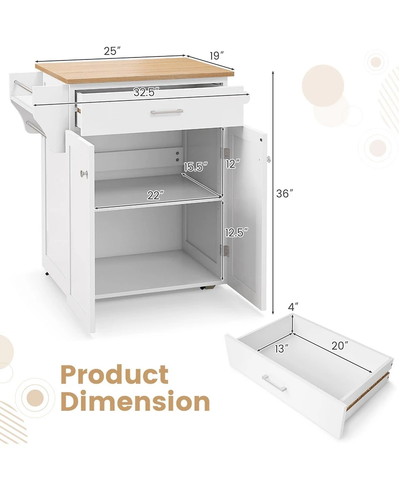 Volenca Rolling Kitchen Island Cart with Spice Rack and Adjustable Shelf, Storage Organizer