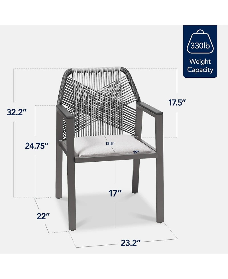 Best Choice Products Set of 2 Indoor/Outdoor Aluminum Woven Rope Dining Chairs w/ Armrests