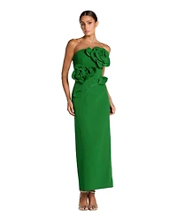 Mac Duggal Petite Crepe Strapless Midi Dress with 3D Flower Detail