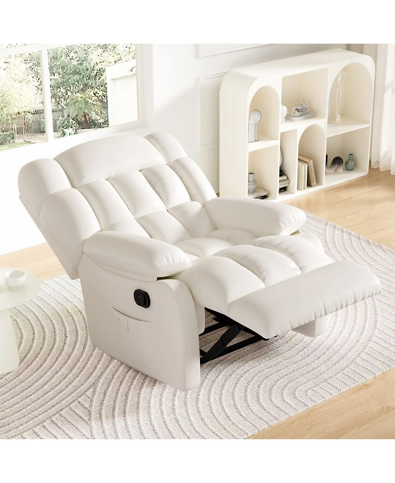 Clihome Upholstered Rocker Recliner Chair with Side Pocket,Ergonomic 110°-160°Adjustable Reclining Chairs for Adults