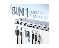 Risokeys 8-in-1 Usb C Laptop Docking Station Stand with 4K Hdmi, Ergonomic Height Adjustable Hub for Home Office & Travel