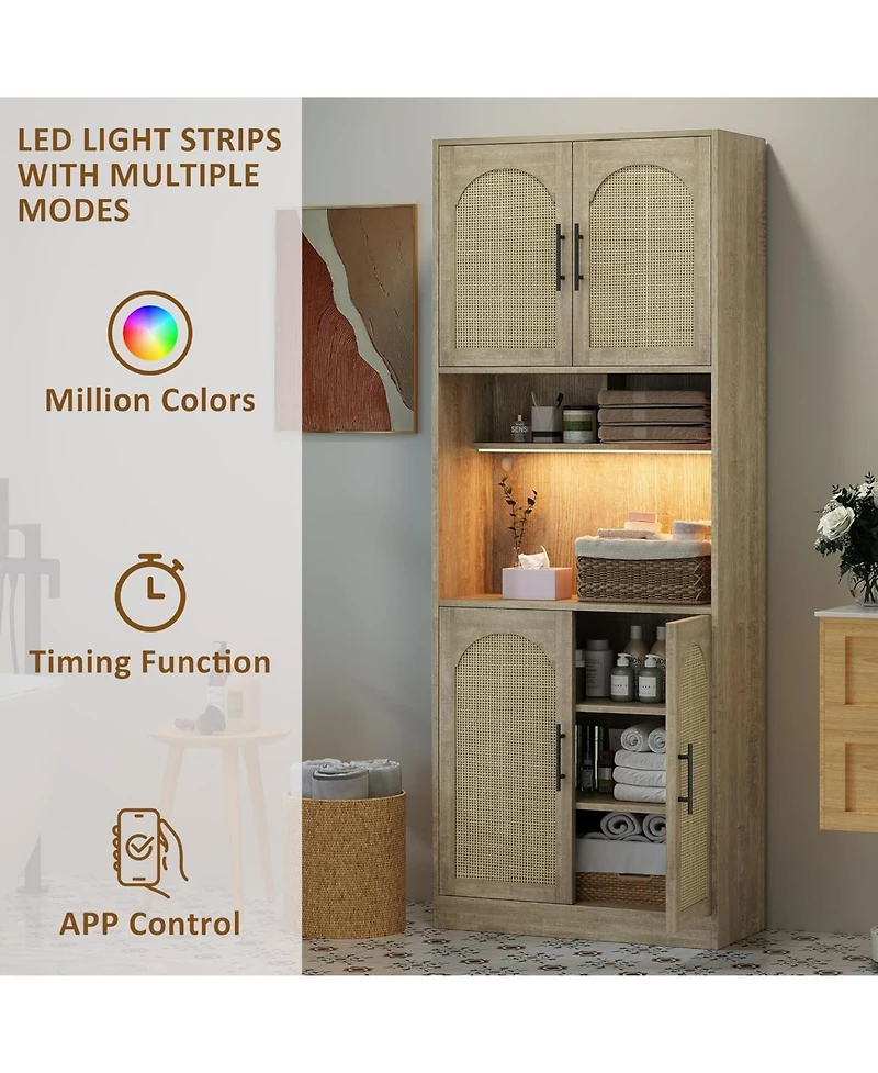 gaomon 71" Tall Pantry Cabinet with Countertop, Kitchen Cabinets with Led Light Strip & Microwave Shelf, Kitchen Hutch Storage Cabinet with Adjus