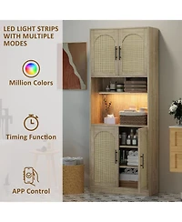 gaomon 71" Tall Pantry Cabinet with Countertop, Kitchen Cabinets with Led Light Strip & Microwave Shelf, Kitchen Hutch Storage Cabinet with Adjus