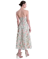 Marchesa Notte Women's Midi Strapless 3D Floral Embroidery Dress