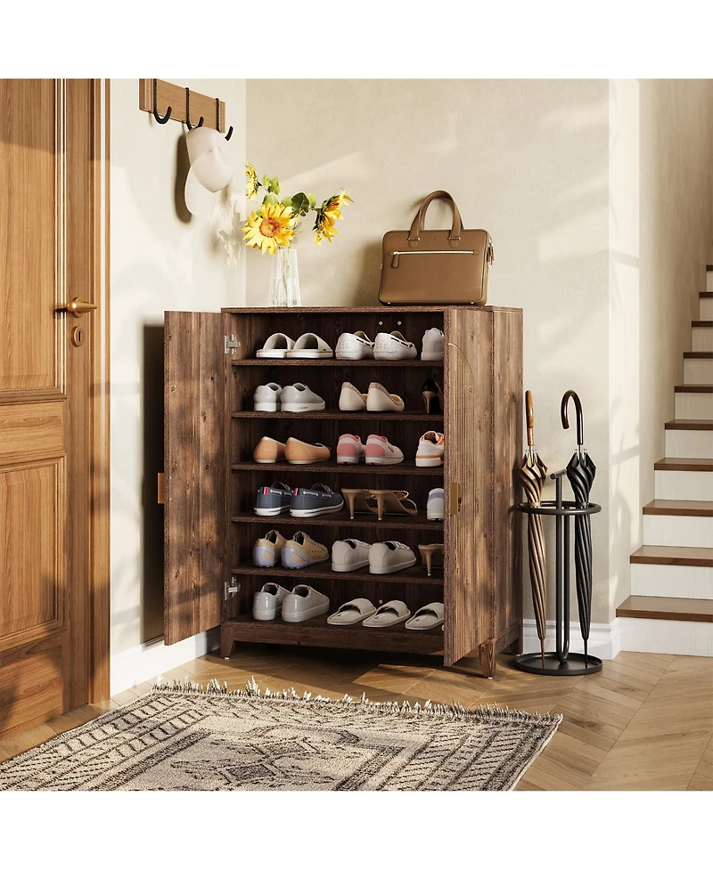 Tribesigns 6 Tier Ribbed Door Shoe Cabinet with Adjustable Shelves