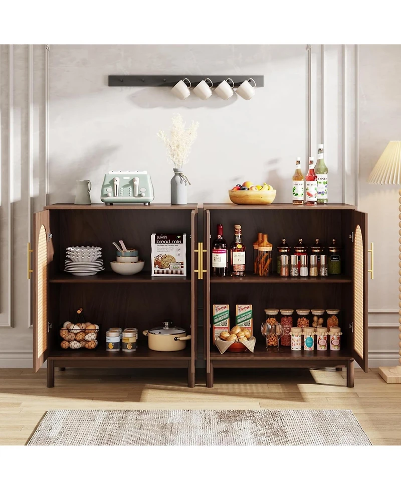 Tribesigns Set of 2 Rattan Sideboard Buffet with Storage, 59 Inch Accent Cabinet with Doors, Storage Cabinet for Dining Room, Living Room, Kitchen