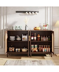 Tribesigns Set of 2 Rattan Sideboard Buffet with Storage, 59 Inch Accent Cabinet with Doors, Storage Cabinet for Dining Room, Living Room, Kitchen
