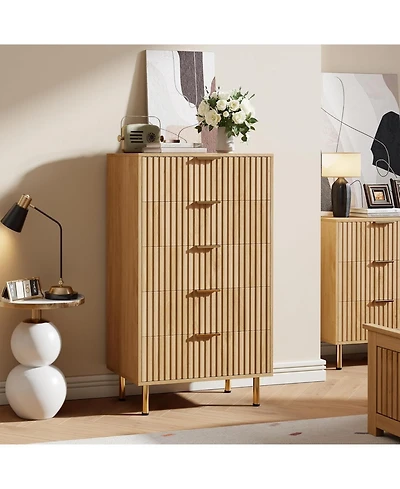 gaomon 5 Drawer Dresser for Bedroom, 48 in Tall Modern Chest of Drawers with Deep Drawers , Fluted Wooden Dresser Organizer for Living Room