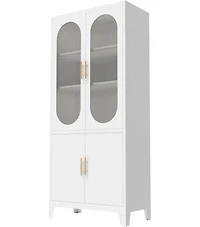 gaomon Fluted Glass Door Storage Cabinet, Cold Rolled Steel Tall Locker with Adjustable Shelf for Living Room, Bedroom, Garage