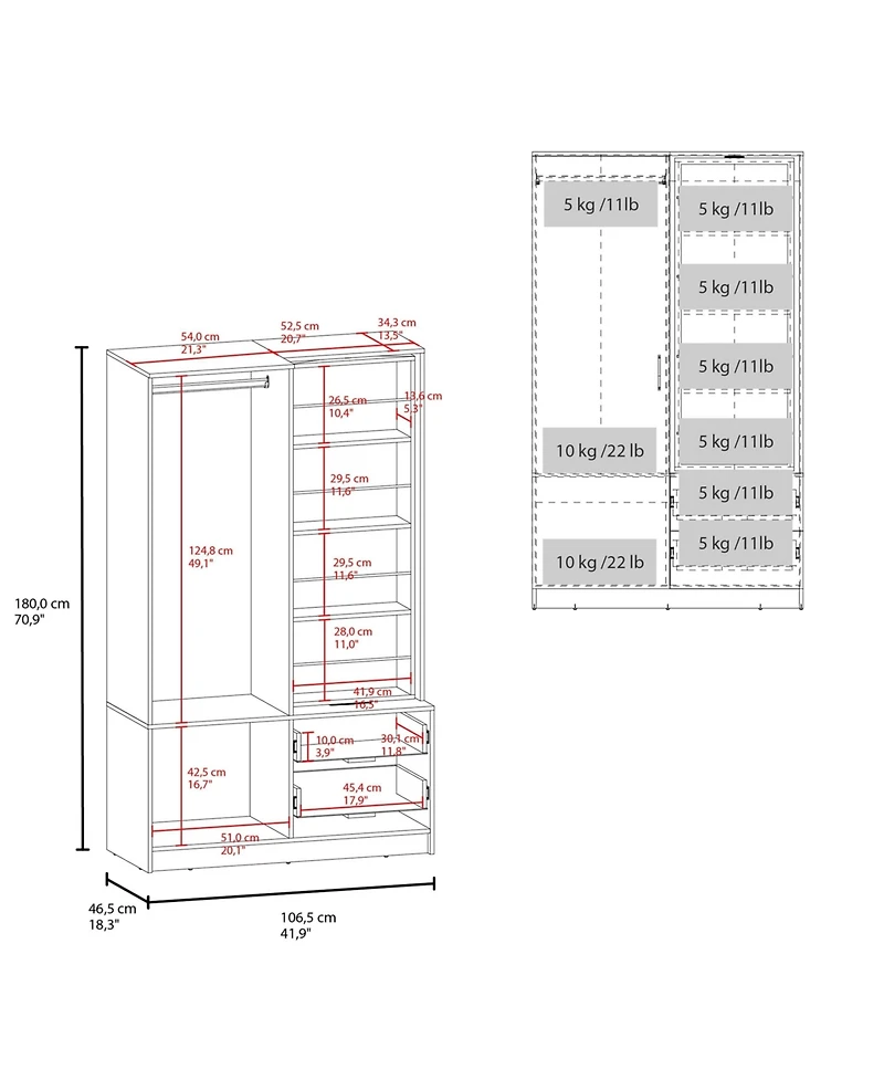 Fm Furniture Thatcher Armoire- wardrobe, shoe storage and 2 - drawer, White