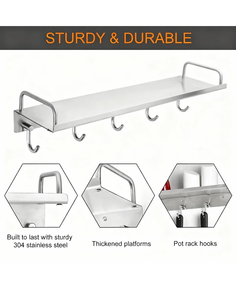 Yigii Stainless Steel Wall-Mounted Spice Rack with 6 Hooks