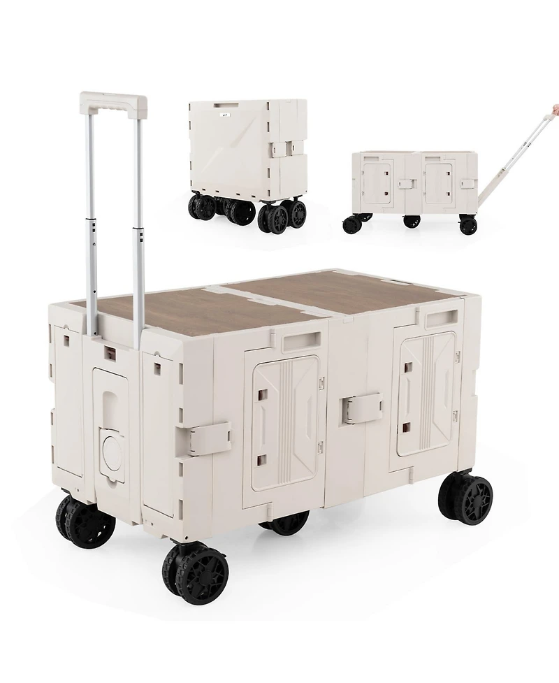 Mecale Large Foldable Utility Cart with 2-Tier Storage Crates and Telescoping Handle