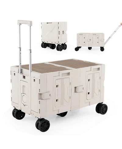 Mecale Large Foldable Utility Cart with 2-Tier Storage Crates and Telescoping Handle