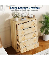 gaomon 5 Drawer Tall Dresser for Bedroom, 45'' Boho Chest of Drawers, Wooden Chest with Clothes Storage Cabinet, Decorative Drawer Front Organizer