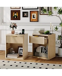 gaomon Fluted Nightstand Set of 2,Mid Century Bedside Table,Wooden End Table,Farmhouse Night Stand with 1 Drawer,Open Shelf